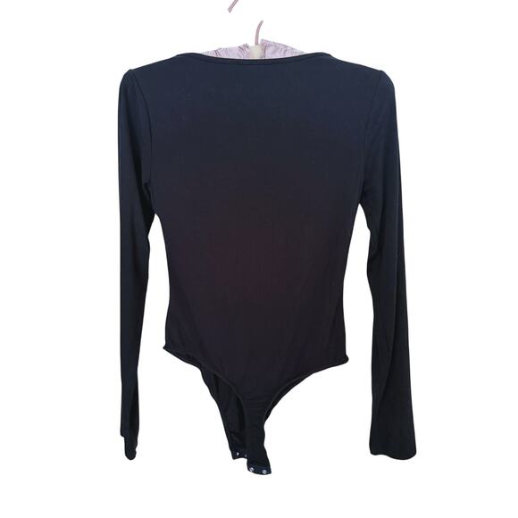 Lulu's Black Long Sleeve Bodysuit Babydoll Small Layer Minimalist Capsule Fall - Picture 4 of 5